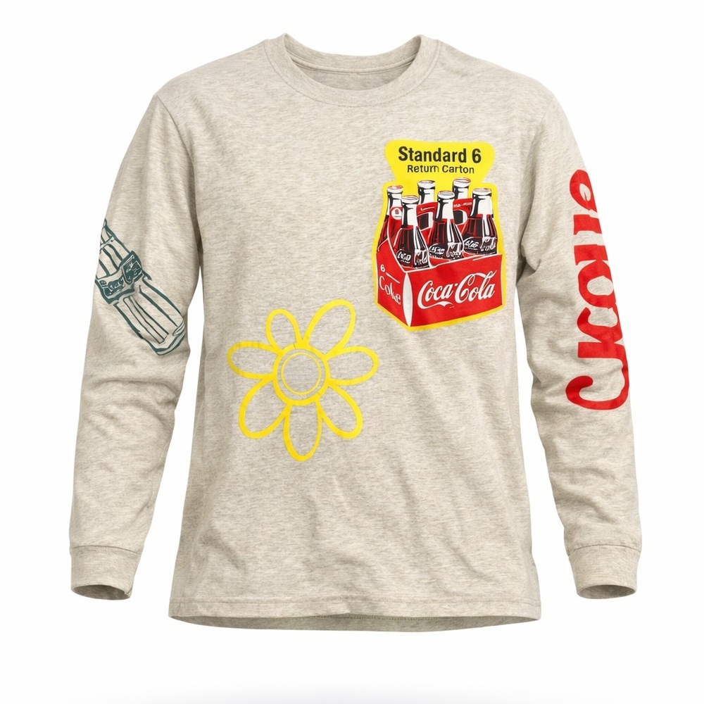 Pacsun Mens Coca-Cola Collab Heather Grey Longsleeve T-Shirt Graphic Print Sz M﻿